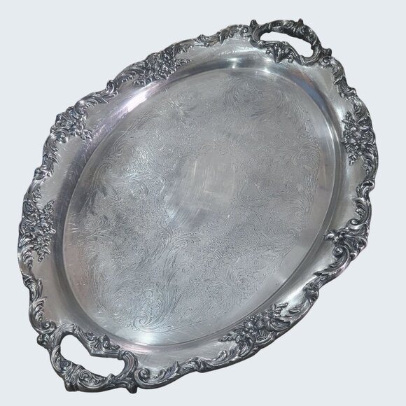 Reed & Barton King Francis Large Handled Metal Serving Tray Silverplate - Picture 2 of 16